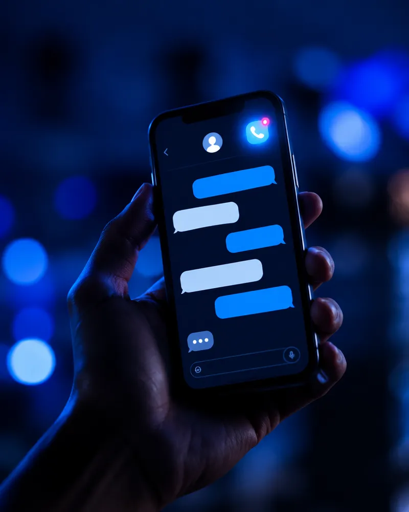 A phone showing a text message conversation at night